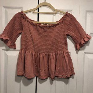 Pink off-shoulder smock top